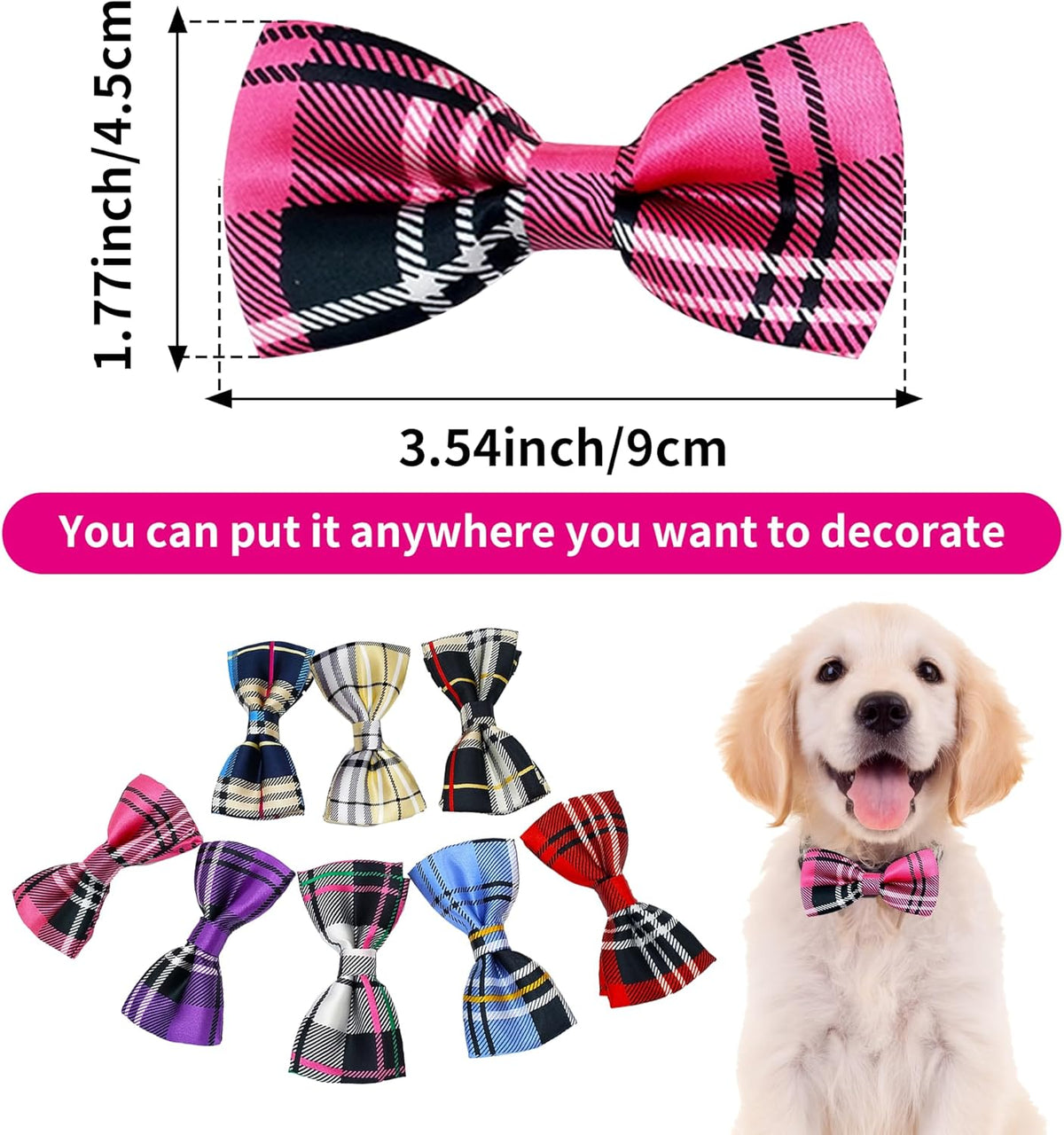 PET SHOW 8pcs Plaid Small Dogs Collar Bow Ties Puppies Cats Collar Charms Accessories Slides