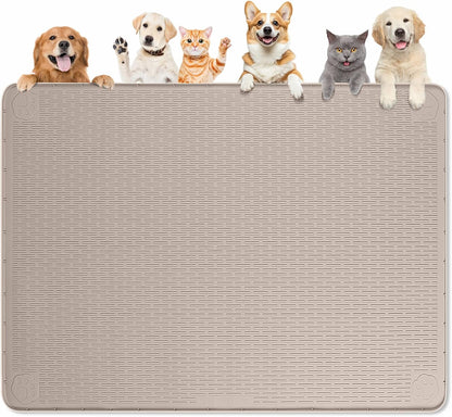 Dog Food Mat, Extra Large 50" x 35" Silicone Pet Feeding Mat with Raised Edge Pet Placemat for