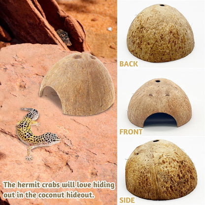 PINVNBY 2 PCS Natural Coconut Reptile Hideouts Lizard Coco Hut Hermit Crab Hut Aquarium Fish Hide