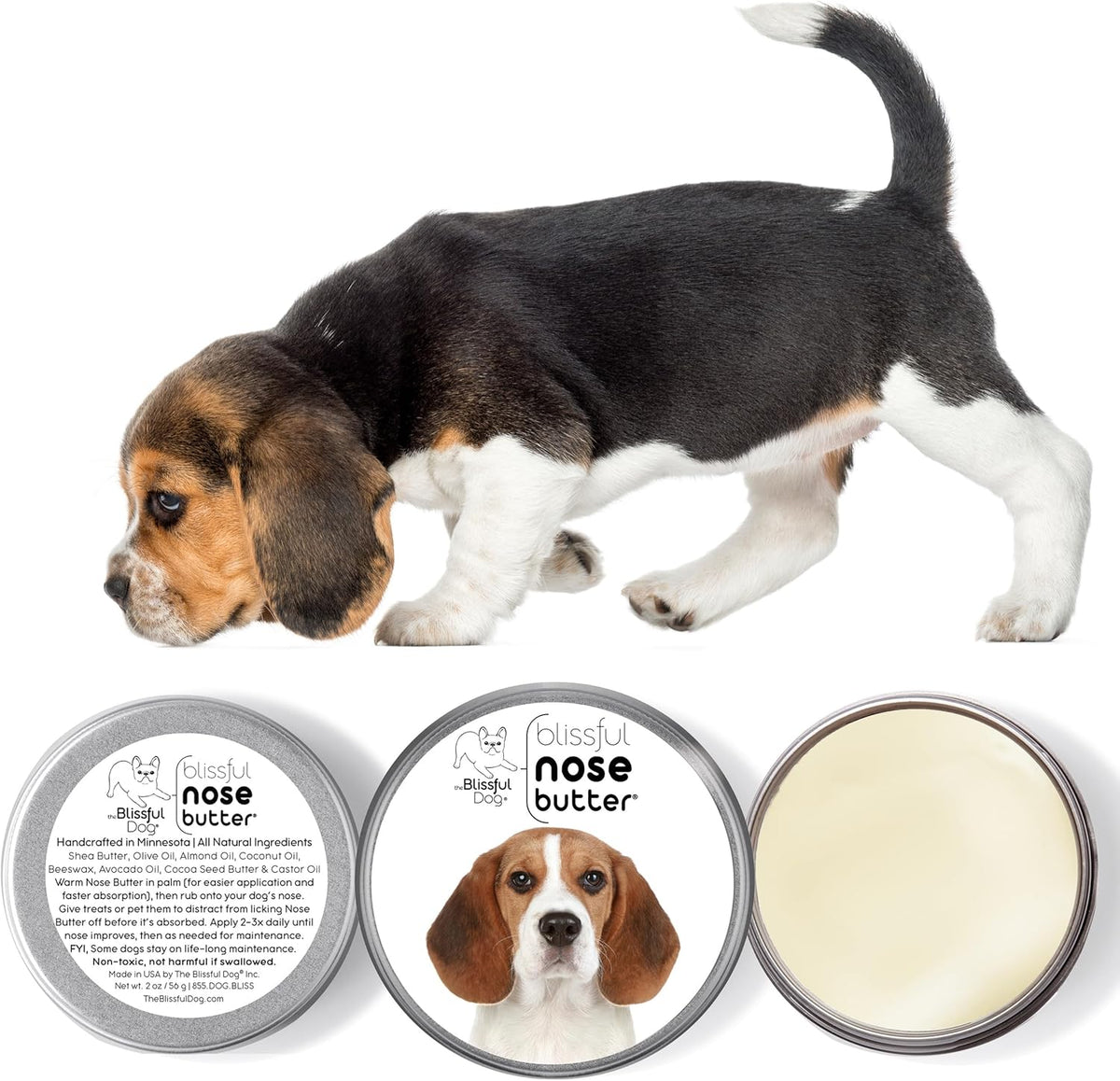 The Blissful Dog Beagle Nose Butter for Dry, Cracked Skin, Lick-Safe Dog Nose Balm with