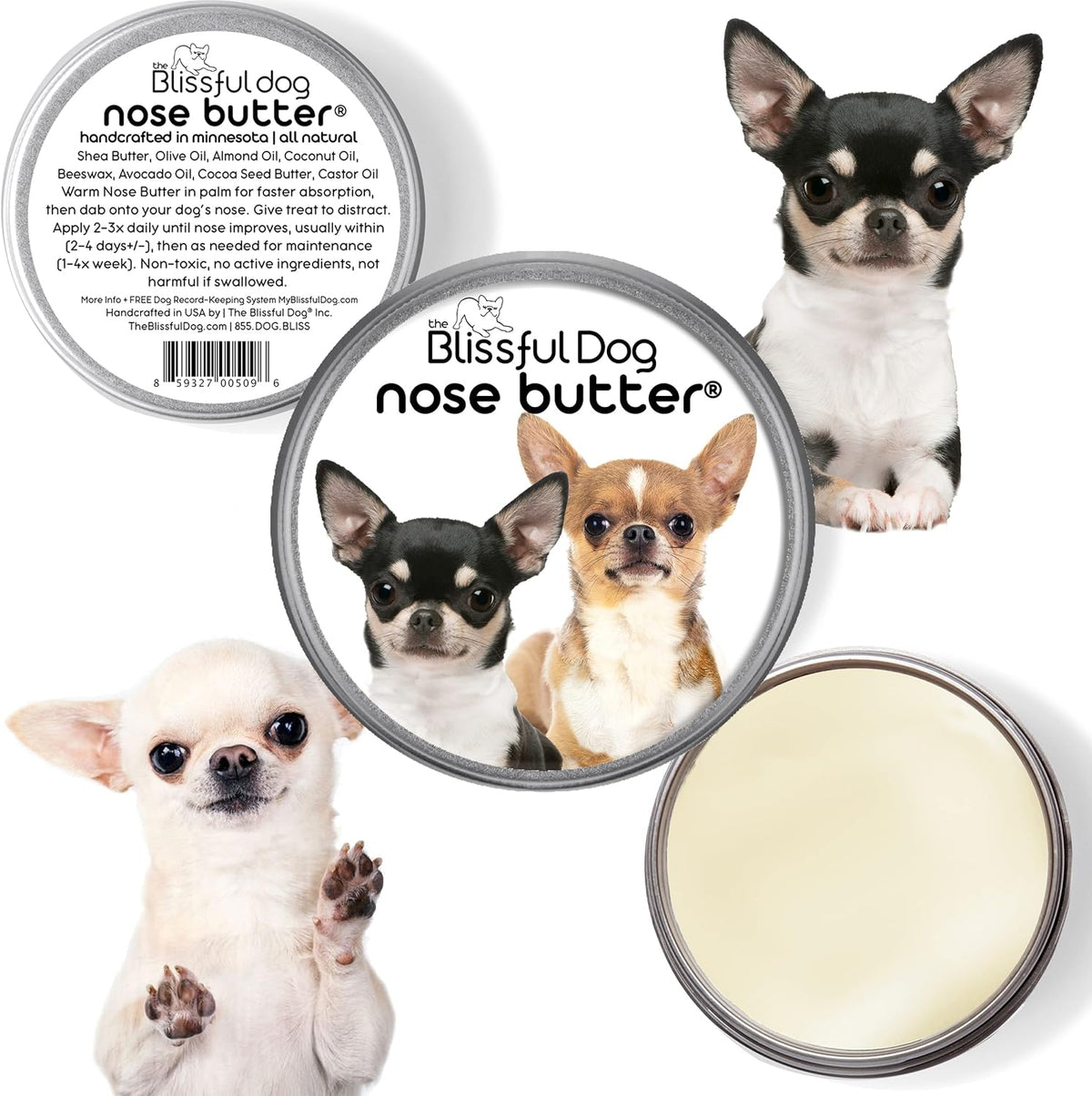 The Blissful Dog Smooth Coat Chihuahua Nose Butter for Dry, Cracked Skin, Lick-Safe Dog Nose Balm