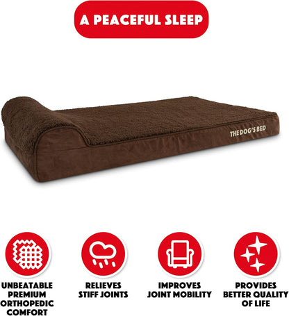The Dog’s Bed Orthopedic Headrest Dog Bed XL Brown Plush 46x28, Memory Foam, Pain Relief for