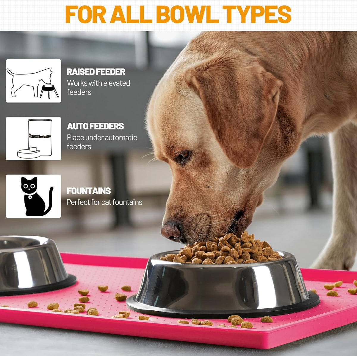 Hubulk Dog Feeding Mat,100% Waterproof Food Grade Silicone Pet Food and Water Bowl