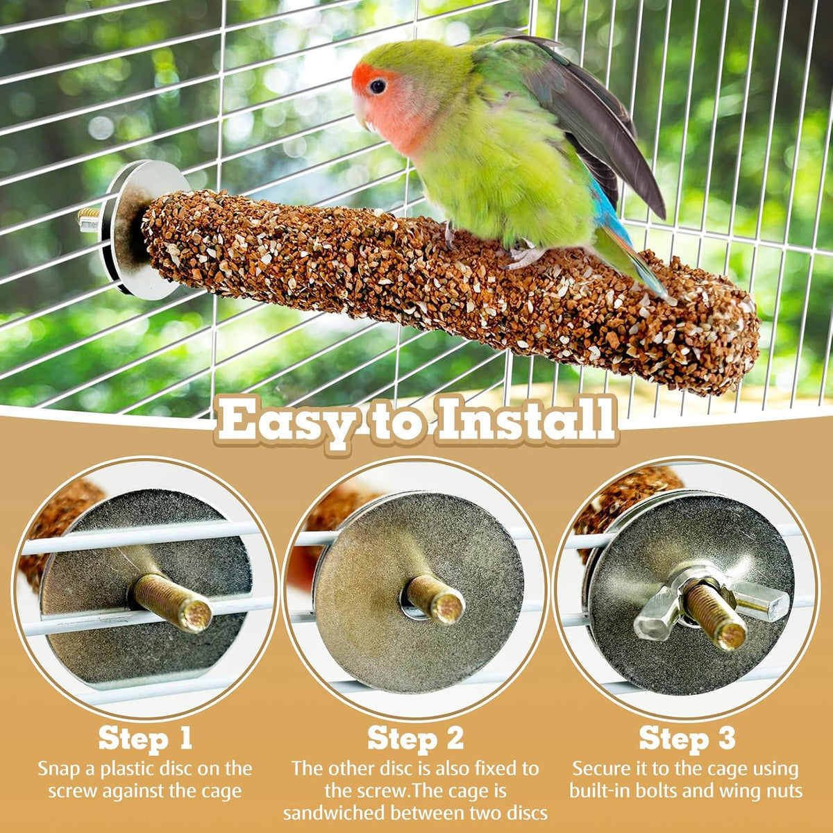 PINVNBY 2 PCS Natural Bird Perches Bird Grinding Stick Calcium Mineral Parrot Perch Stand Foot