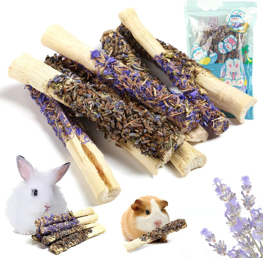 Abizoo Sweet Bamboo Rabbit Chew Sticks Treats and Toys 8Pcs Natural Hay with Forget-Me-Not Lavender