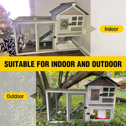 Aivituvin Large Rabbit Hutch Indoor Bunny Cage Outdoor with Run Chicken Coop Guinea Pig House with
