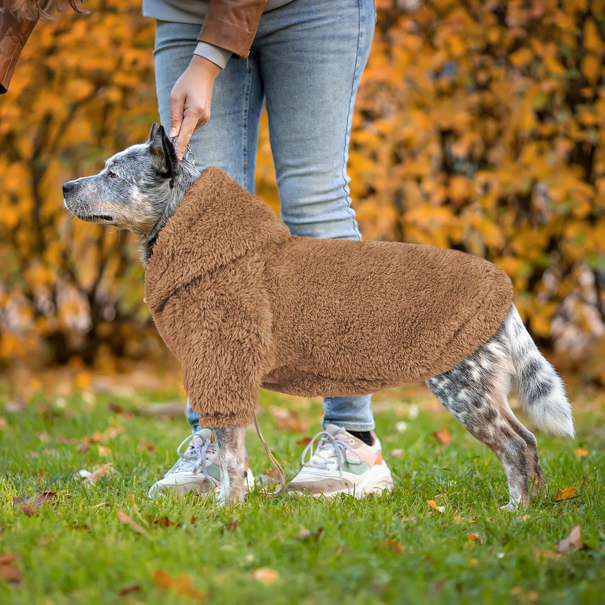 Fuzzy Dog Hoodie Dog Sweaters for Large Dogs Soft Double-Sided Plush Fleece Pet Sweater Pet Clothes