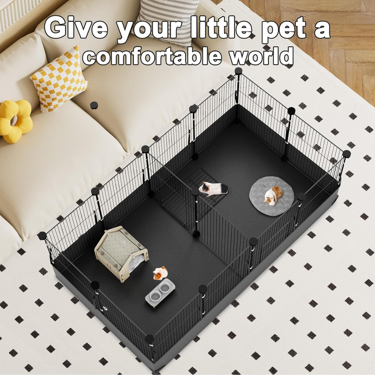 Tresbro Guinea Pig Playpen with 14 Panels & Divided Room, Triple Fixing Measures Small Animal Cage