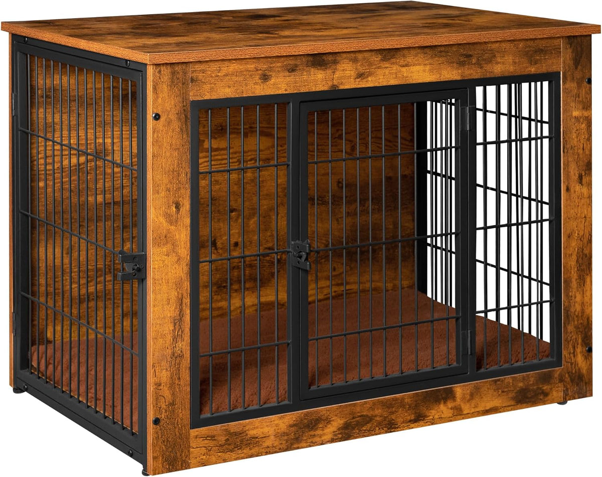 Bigrab Dog Crate Furniture with Thick Cushion, Side End Table Wooden Dog Cage with Double Doors