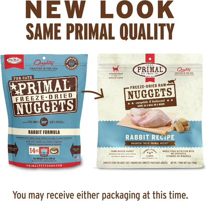 Primal Freeze Dried Raw Cat Food Nuggets Rabbit, Complete & Balanced Meal or Topper, Premium