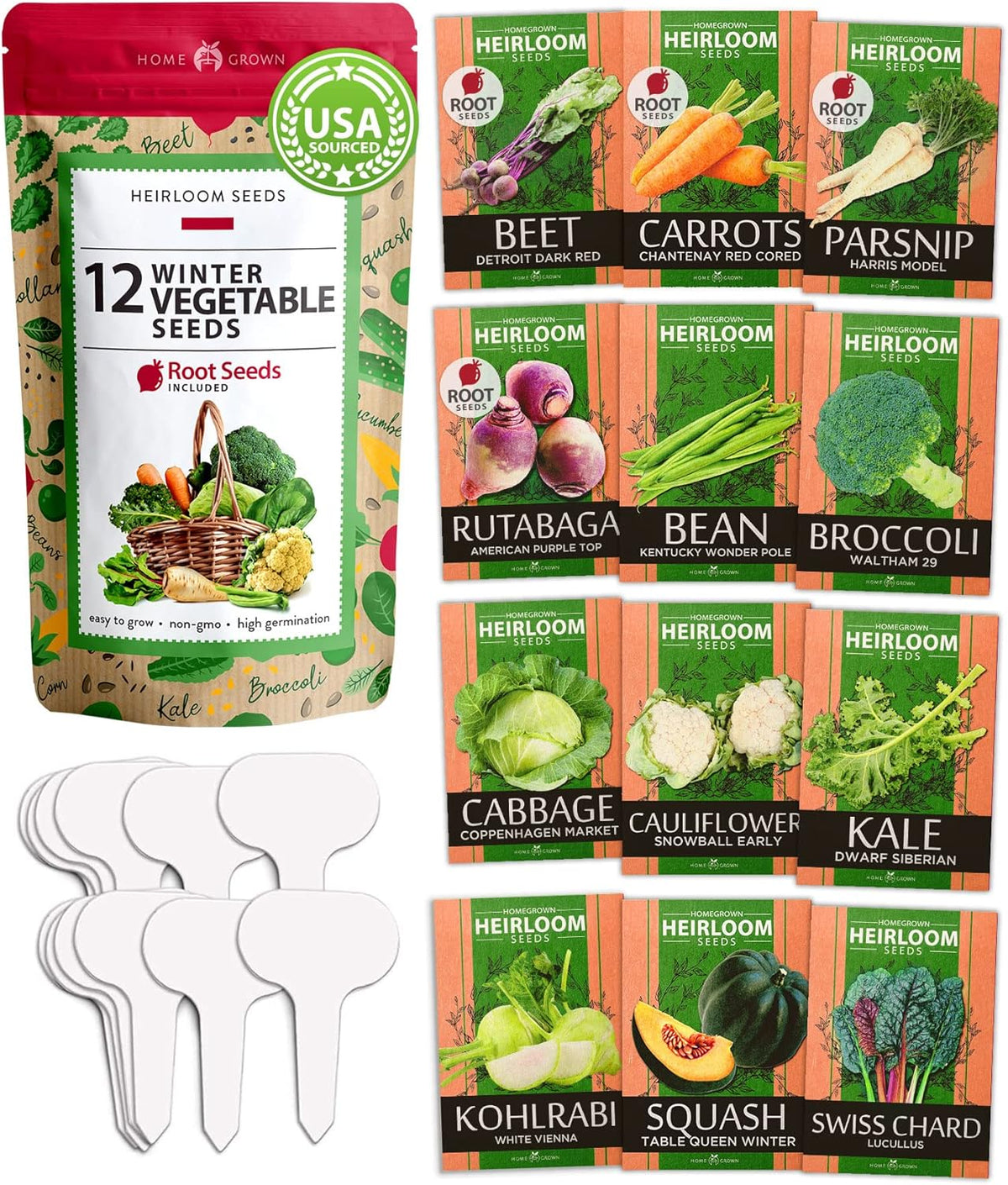 HOME GROWN 12 Winter Vegetable Seeds 𝗡𝗢𝗡-𝗚𝗠𝗢 Heirloom,Fall & Winter Vegetable Seeds for