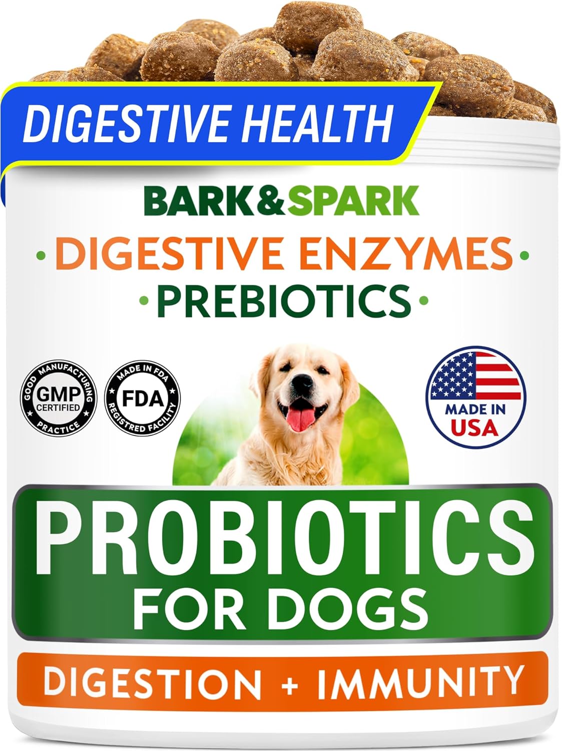 BARK&SPARK Dog Probiotics for Digestive Health w/Enzymes - Diarrhea Gas Treatment Upset Stomach