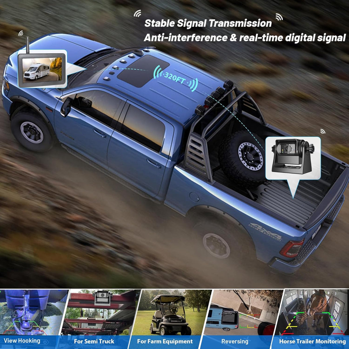 EWAY Wireless WiFi Magnetic Hitch Backup Camera 1080P HD Rechargeable Battery Powered No Wiring