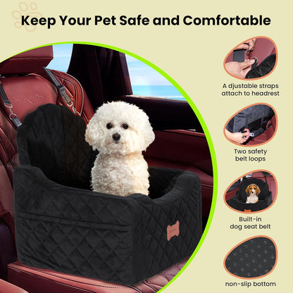 Dog Car Seat for Small Dogs Under 30lbs, Detachable Washable Pet Booster Seat with Safety Belt &