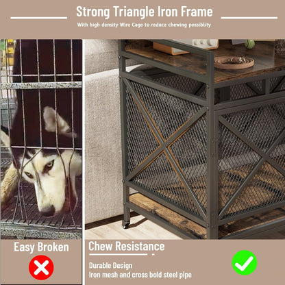 COZPAW Large Dog Crate Furniture, 48 Inch Wooden Dog Kennel for XLarge Dogs, Heavy Duty Dogs