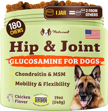 Natural Dog Company Hip & Joint Chews for Dogs with Glucosamine for Dogs + Chondroitin, MSM &