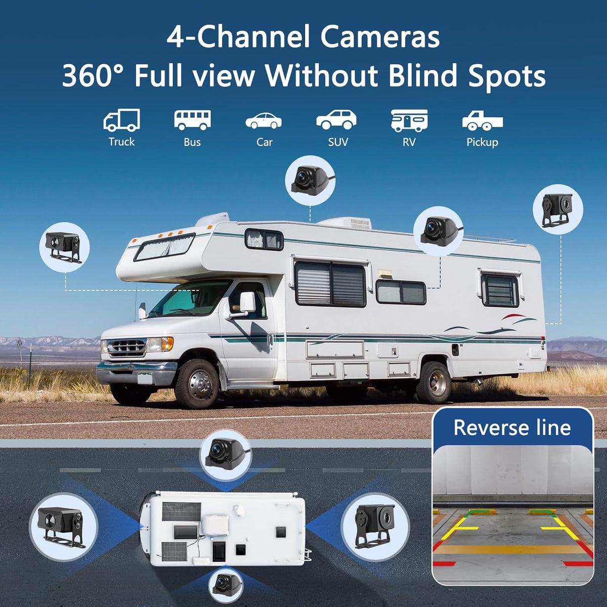 4 Channel Backup Camera System,Touchable 10.26 inch Monitor with DVR Stereo, 64GB Card, IP69