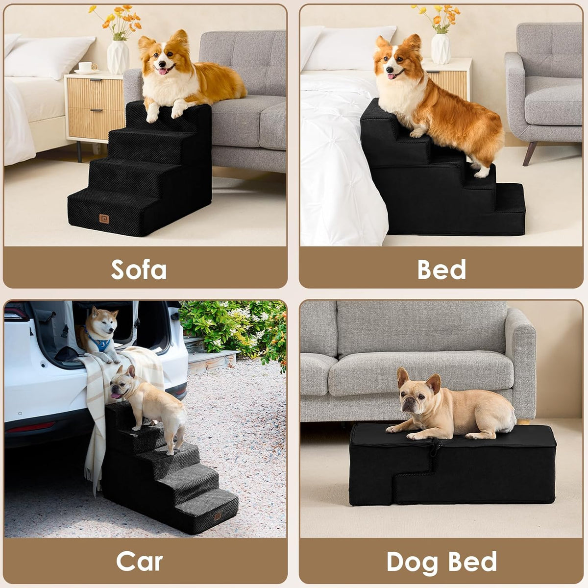 EHEYCIGA Dog Stairs for Small Dogs 13.5" H, 3-Step Dog Steps for Couch Sofa and Chair, Pet Steps