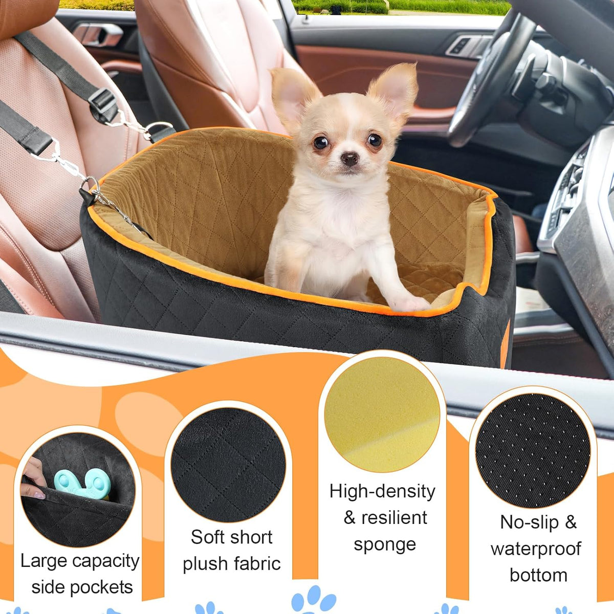 Dog Car Seat for Small Dogs, Memory Foam Booster Dog Seat for Dogs up to 35 lbs, Elevated Pet Car