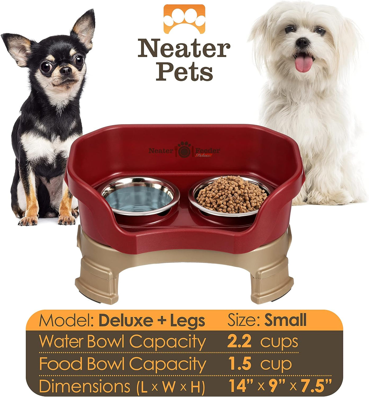 Neater Feeder Deluxe Mess Proof Dog Bowls Elevated for Small Breeds – Made in USA – No Spill Raised