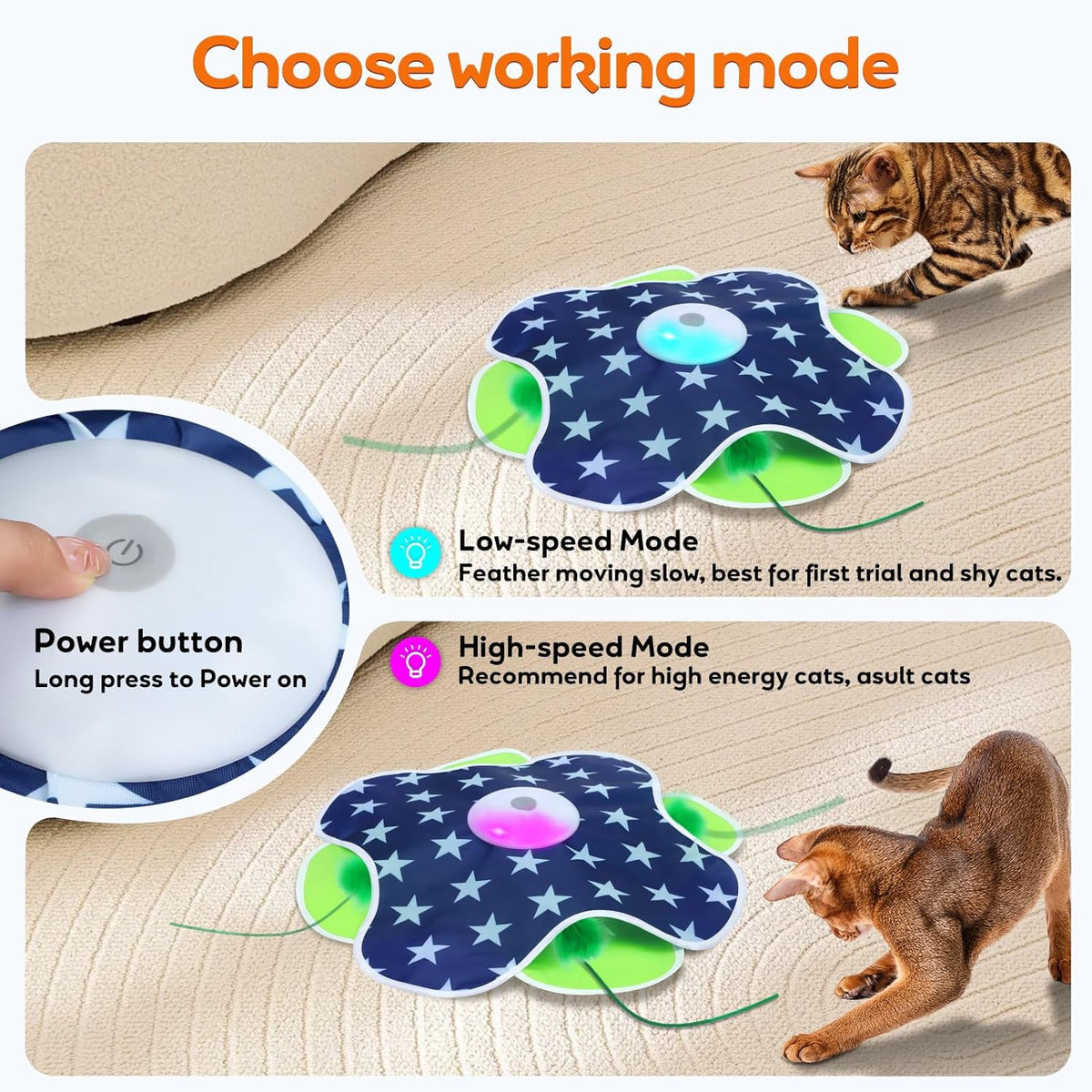 Interactive Cat Toys Auto Moving Feather Concealed in Mat,Motion Activated Cat Toys with Mouse