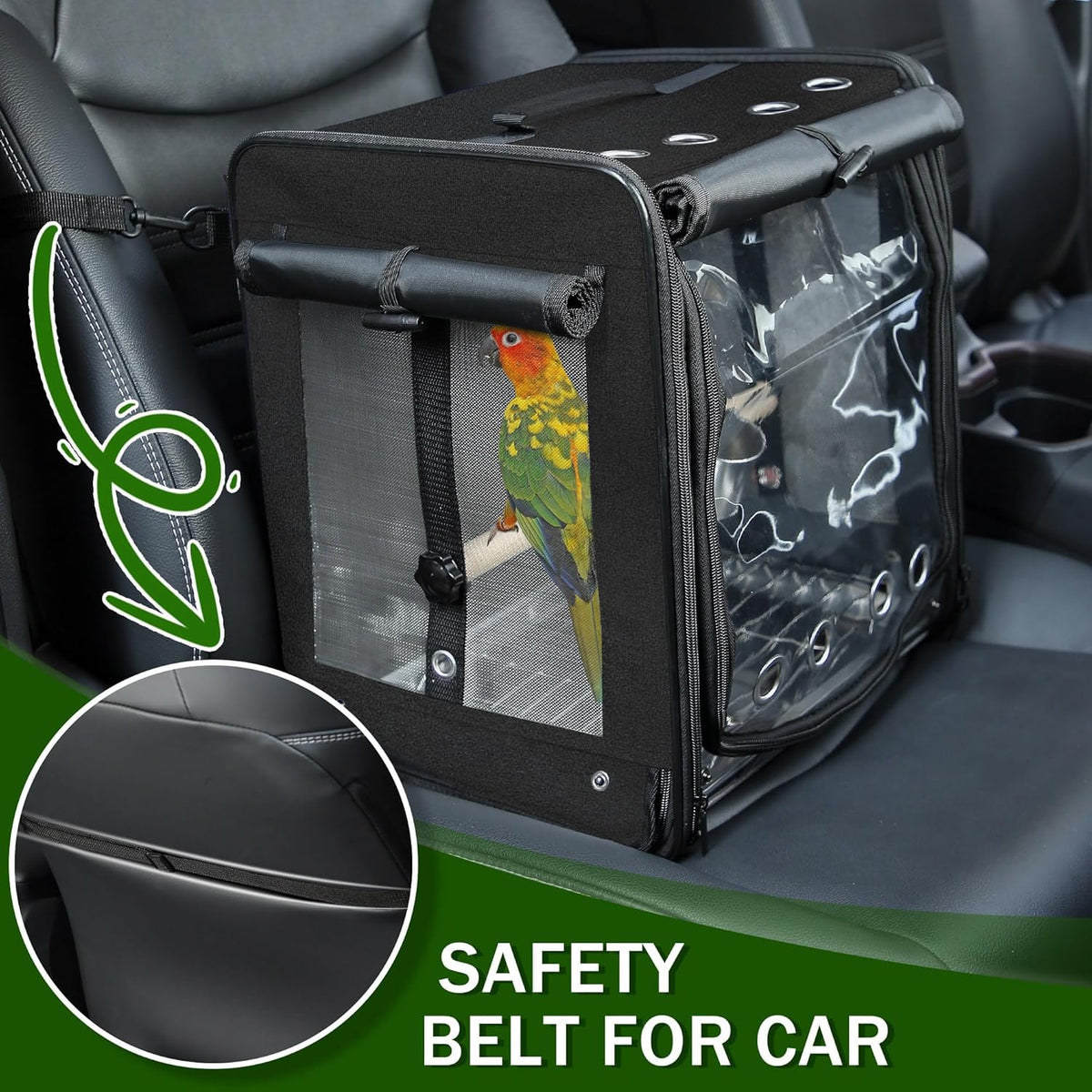 Suertree Bird Carrier with Seat Belt for Car Travel, Bird Backpack Carrier with Indestructible