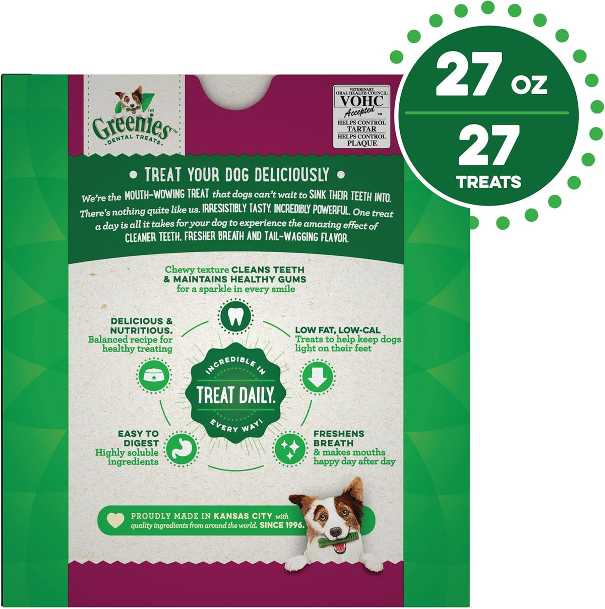Greenies Weight Management Regular Dog Dental Chews Weight Control Dog Treats, 27 oz. Pack (27