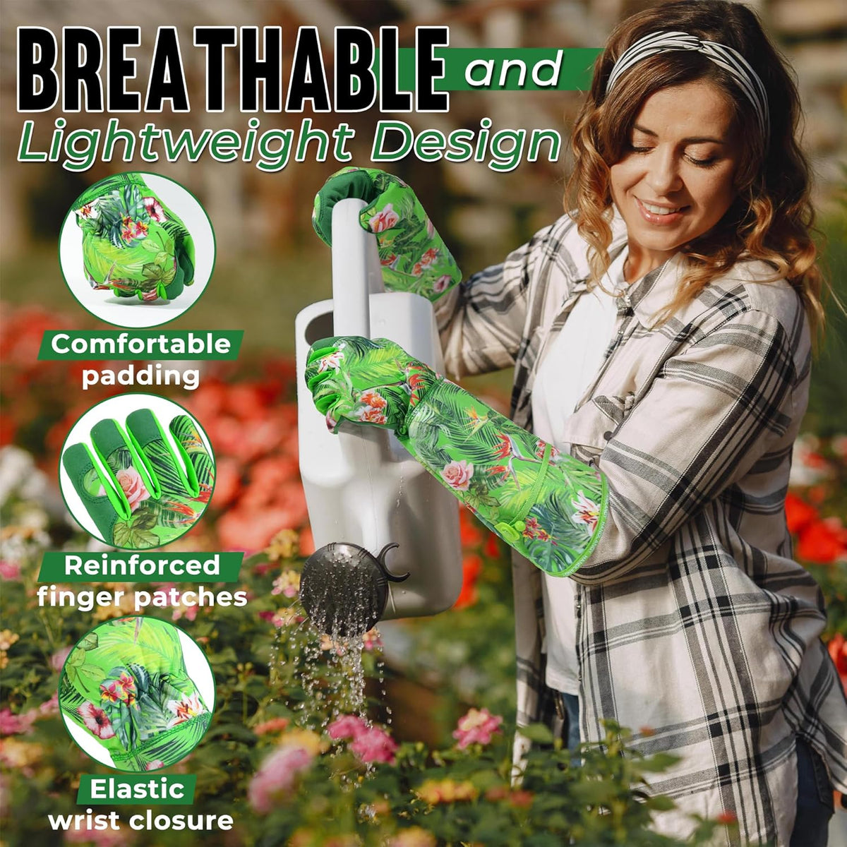 HANDLANDY Women Gardening Gloves, Thorn Proof Breathable Ladies Rose Pruning Long Gauntlet Floral