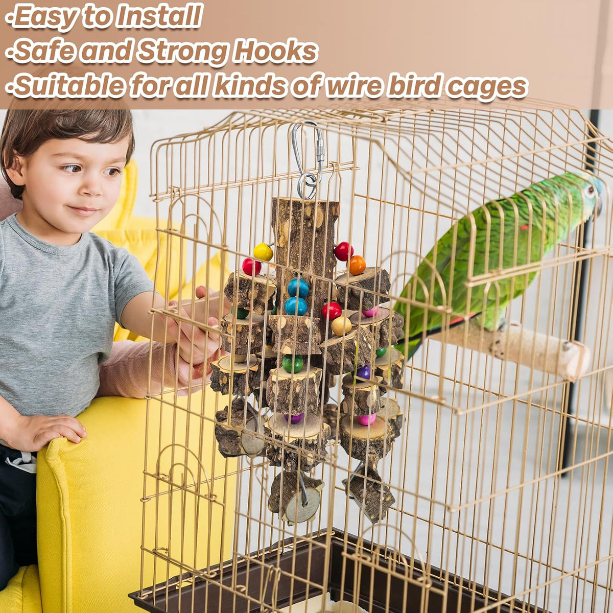 PINVNBY Large Bird Parrot Toys, Natural Wooden Blocks Chew Toy, Durable Cage Bite for African Grey