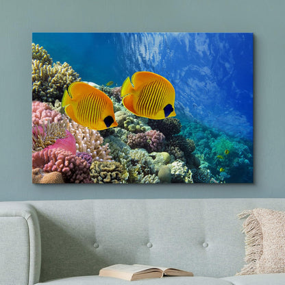 wall26 Canvas Print Wall Art Tropical Yellow Fish with Vibrant Coral Reef Nature Ocean Photography
