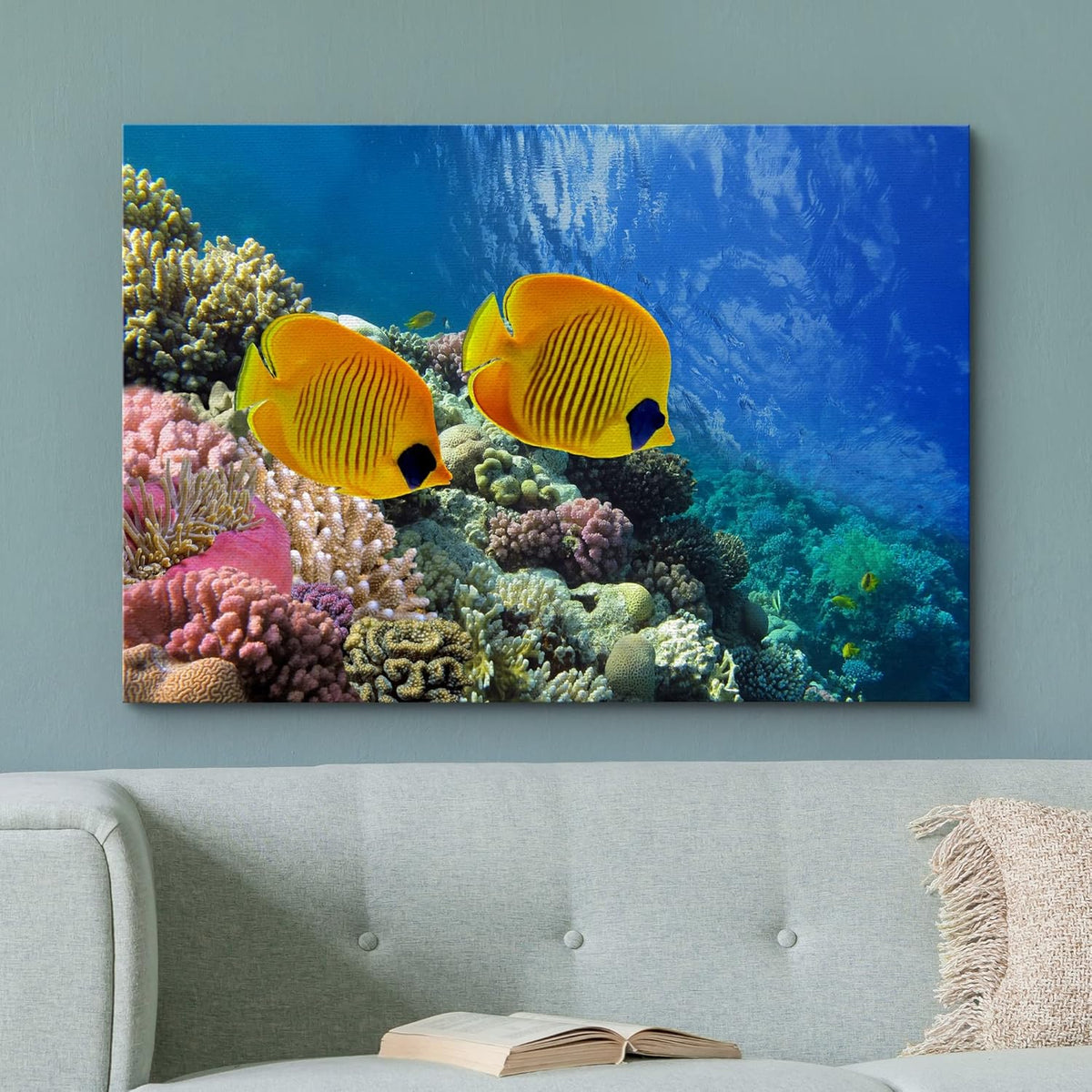 wall26 Canvas Print Wall Art Tropical Yellow Fish with Vibrant Coral Reef Nature Ocean Photography
