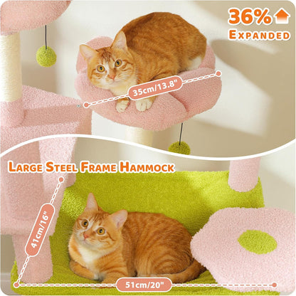 PAWZ Road Flower Cat Tree for Large Cats, 81 Inches Pink Tall Cat Tower with 2 Perches, 2 Condos