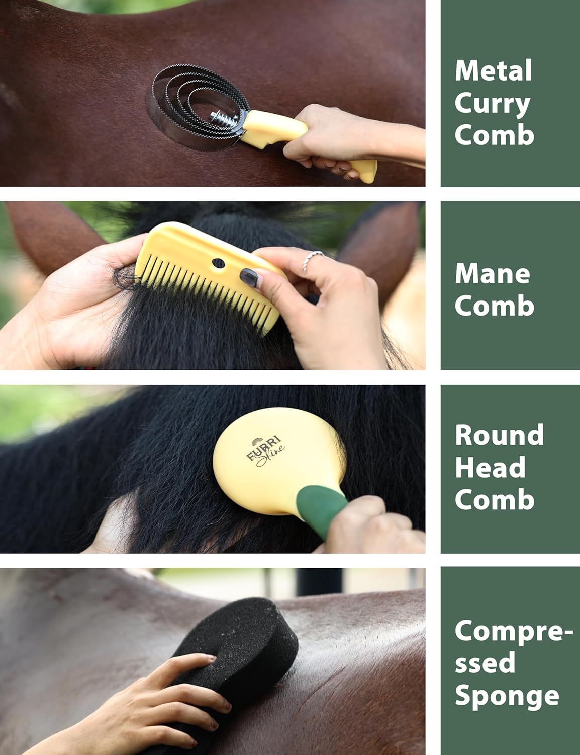 9PCS Horse Grooming Kit Curry Comb Sweat Scraper Horse Bathing Supplies Grooming Tools with Storage