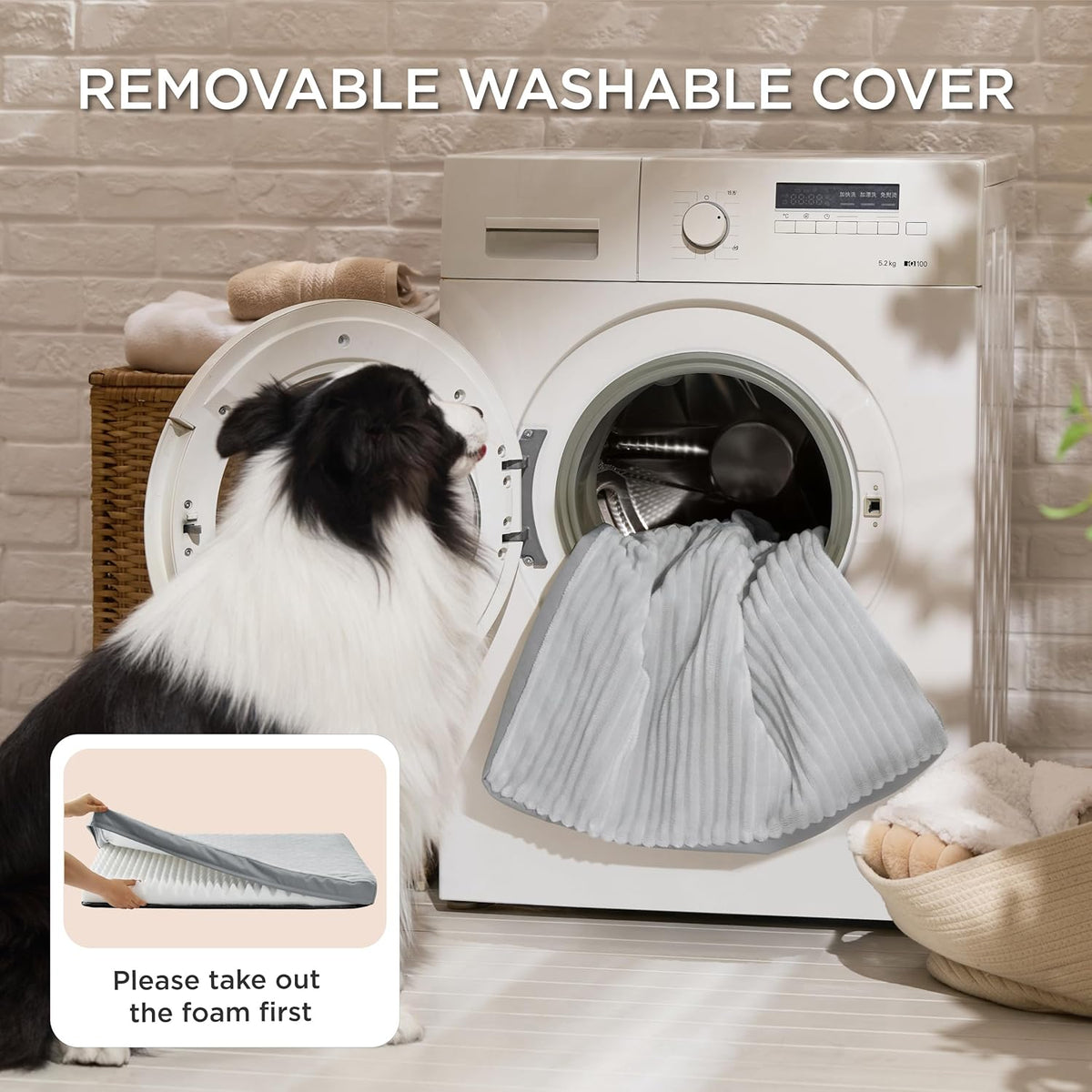 Bedsure XL Dog Bed for Crate - Large Orthopedic Pet Beds with Removable Machine Washable Cover, Egg