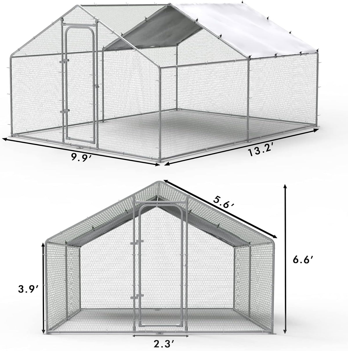 LEMBERI Metal Chicken Runs for Yard, Spire-roof Large Walk in Chicken coop cage for