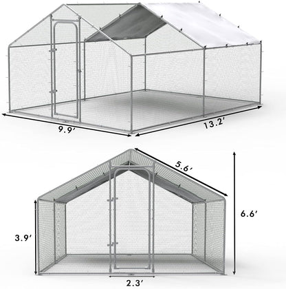 LEMBERI Metal Chicken Runs for Yard, Spire-roof Large Walk in Chicken coop cage for