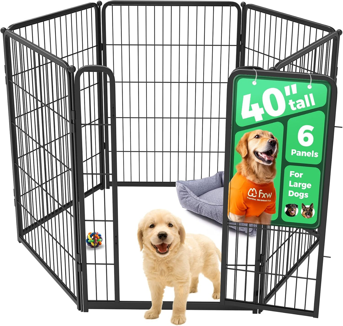 FXW Homeplus Unleashed Indoor Dog Playpen - Stress-Free and Safe Play, Heavy Duty 40 Inch 6 Wire