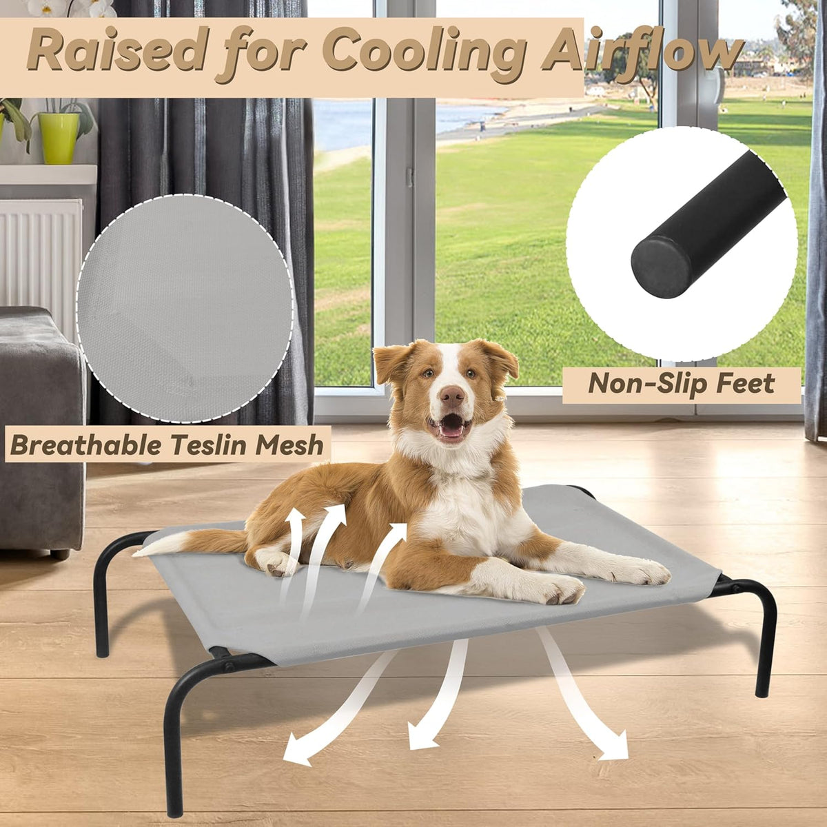 PHYEX Heavy Duty Steel-Framed Portable Elevated Pet Bed, Elevated Cooling Pet Cot, 43.5" L x 25.5"