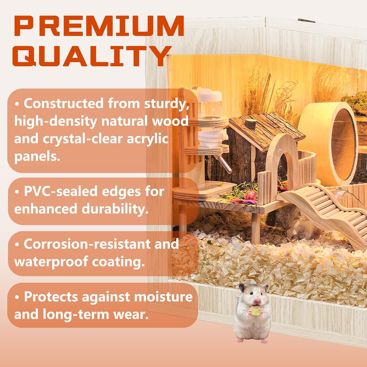 Hamster Cage Chewproof, Large Hamster Cages and Habitats, Openable Top with Acrylic Sheets, Solid