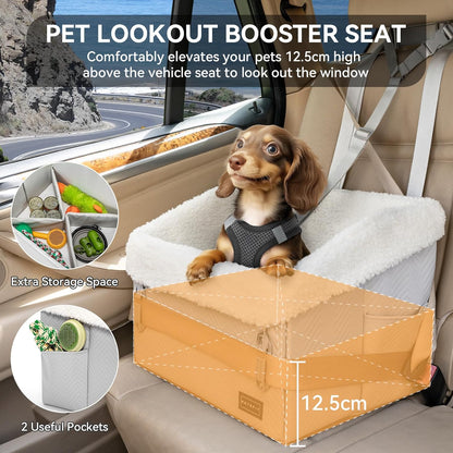 PETSFIT Small Dog Car Seat, Waterproof PU Leather Dog Booster Car Seat with Patented Safe Buckles