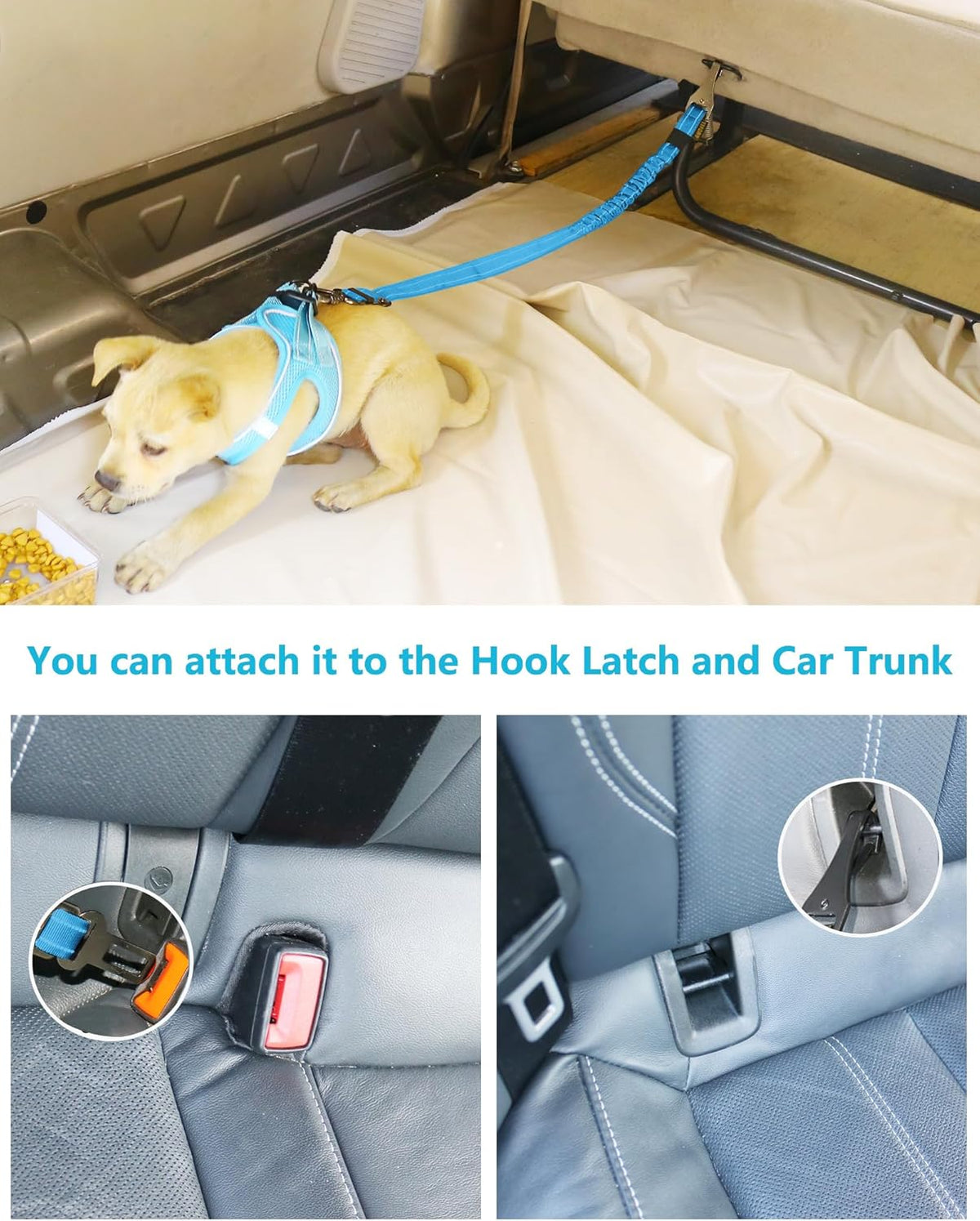 AUBELL Dog Seat Belt for Car,2 Pack Set 3-in-1 Adjustable Reflective Bungee Heavy Duty Dog Car
