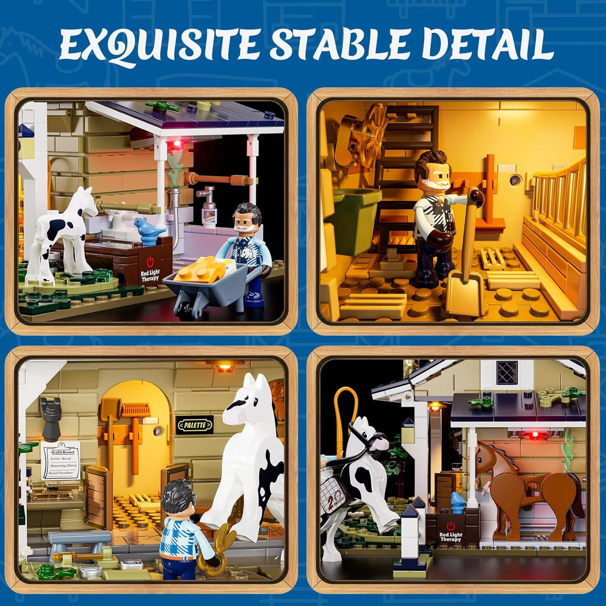 FUNWHOLE Farm Horse-Stable Lighting-Building-Bricks Set - Farm Life Horse Animals Cabin Collection