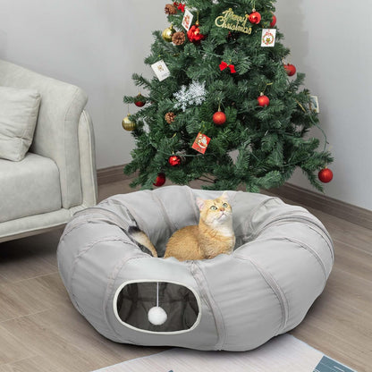 AUOON Cat Play Tunnel - Round Cat Tunnel with Bed | Interactive Cat Toys for Indoor Cats Kitten