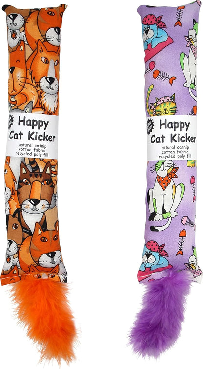 2 Pack Natural Interactive Catnip Cat Kicker with Feathers, Bite Resistant Chew Toy, Crinkle