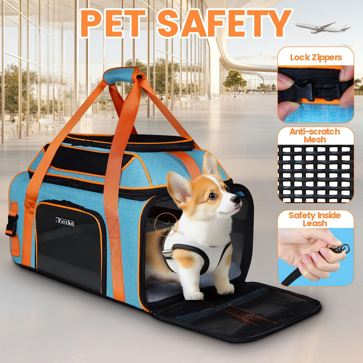 Petskd Top-Expandable Pet Carrier 19x13x9 Inches Southwest Allegiant Airlines Approved, Soft-Sided