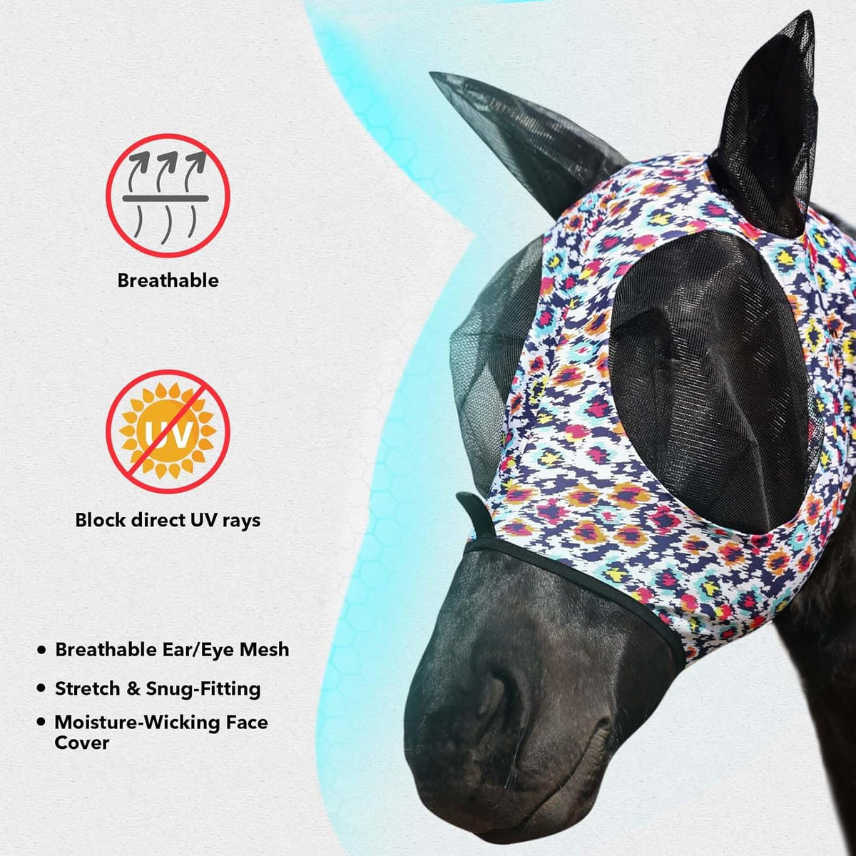 Harrison Howard Super Comfort Stretchy Fly Mask Large Eye Space with UV Protection Soft on Skin
