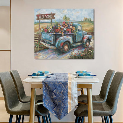 Farmhouse Truck Wall Art Rustic Country Wildflowers Wall Decor Road Flowers Landscape Pictures