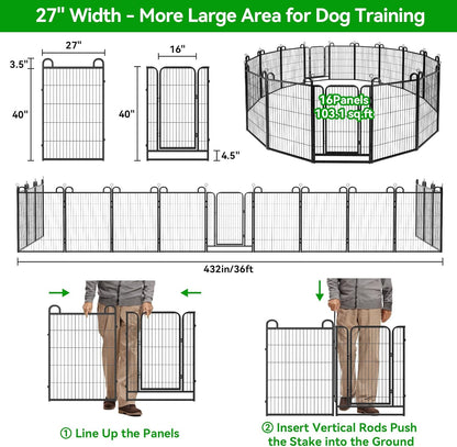 Dog Playpen Outdoor 16 Panels Heavy Duty Dog Fence 40" Height Anti-Rust with Doors Portable for RV