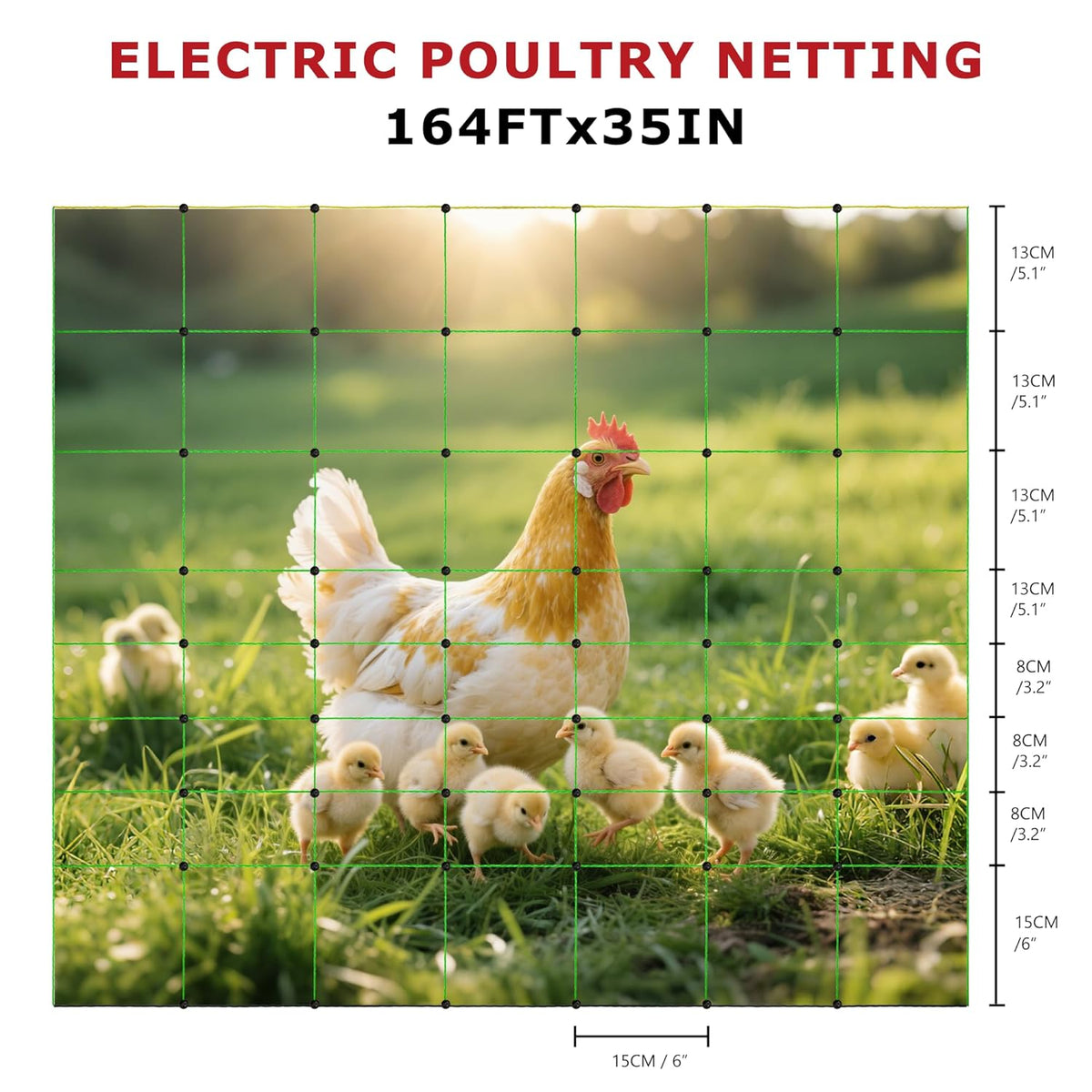 Electric Fence Netting, 164'L x 35.4" H Electric Fence Kit for Livestock, Goat, Dog, Hogs, Double