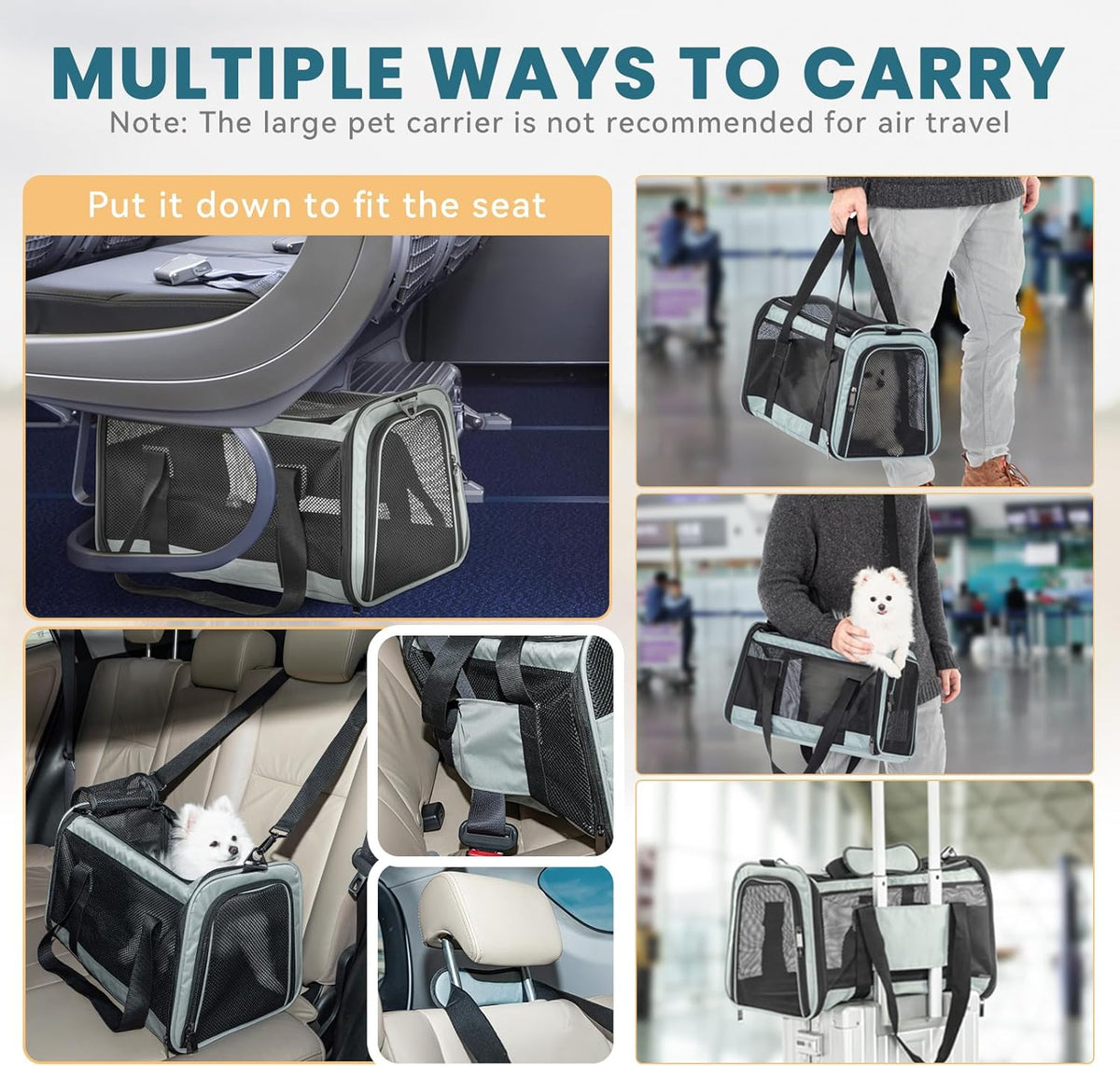 Petsfit Cat Carrier Dog Carrier, Large Capacity Lightweight Soft-Sided Pet Carrier for Travel, with